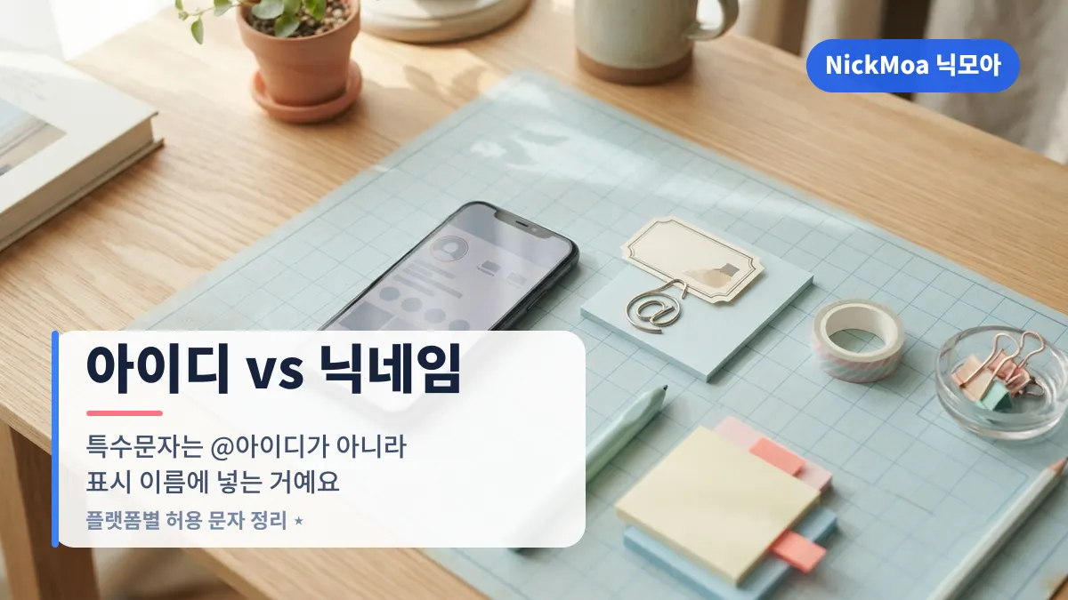 아이디와 닉네임 차이 — 특수문자는 표시 이름에 넣는다는 NickMoa 닉모아 안내 이미지