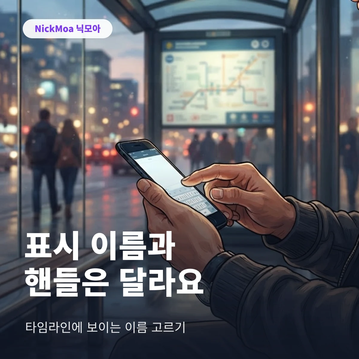 트위터 표시 이름과 핸들 차이 안내 이미지 — NickMoa 닉모아